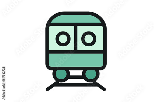Stylized front view of a modern subway train car on tracks for urban public transportation
