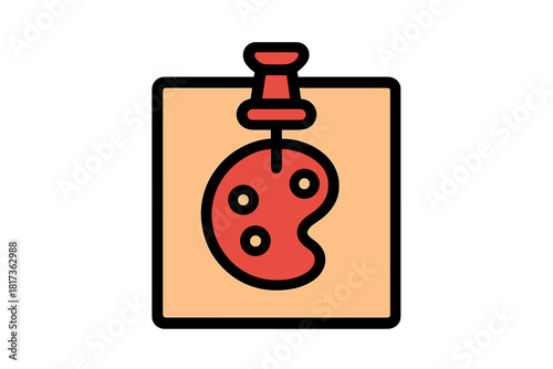 Colorful artist palette pinned to a notice board symbolizing creativity