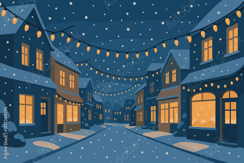 Warm lined windows dreamy street from vector glow celebration festive illustration winter