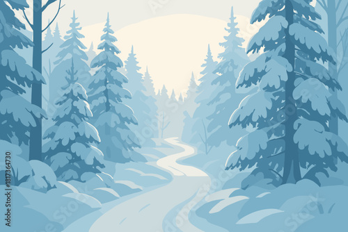 Tranquility creating winding pale frosty gradients illustration forest trees vector atmosphere peace