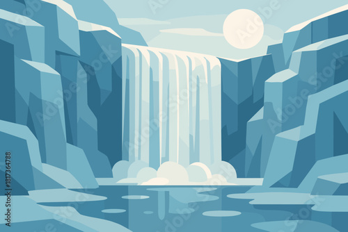 Frozen symmetrical pale vector waterfall timelessness icy sunlight geometry serenity expressing illustration