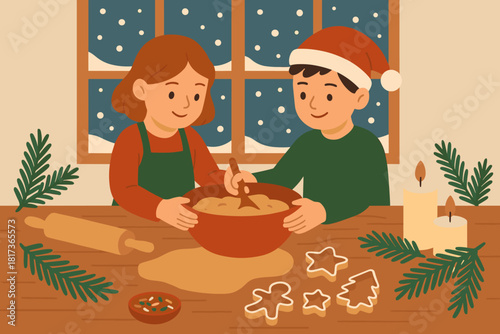 Drifting cheerful cutters pine fun illustration festive sprinkles vector dough table window