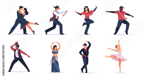 Flat Vector Clip Art Set of Professional Dance Couples for Posters & Dance School Designs