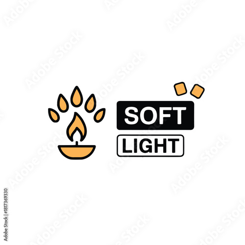 Illustration of a candle with flame and text soft light on a white background design element