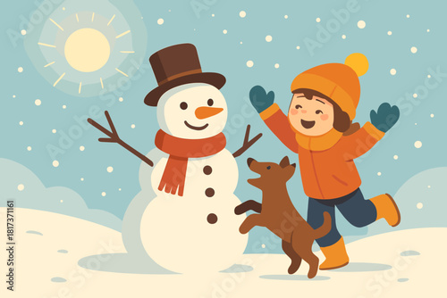 Vector pet fun arms glitters snowman near playing freshly stick illustration playtime