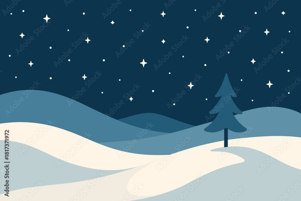 Naklejka premium Winter starry snow alone minimal simple scattered standing stars illustration vector tree