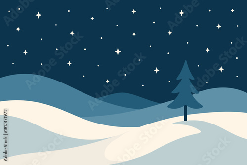 Winter starry snow alone minimal simple scattered standing stars illustration vector tree