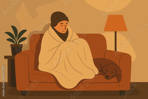 Cozy beside warm couch walls evening shadows casting winter vector illustration resting
