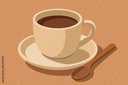 Elegant vector plate cocoa ceramic cup delight cozy simplicity minimalist spoon illustration