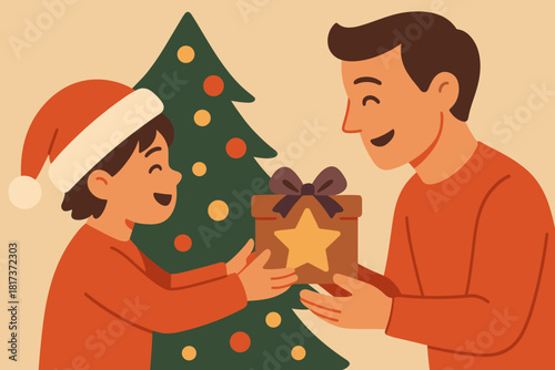 Tree vector to glowing gift offering parent heartfelt both lights illustration exchange