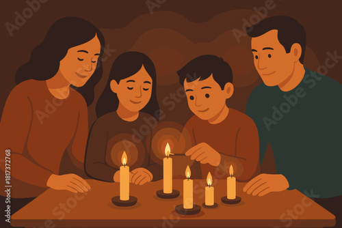 Vector table halos luminance creating soft lighting quiet gathering illustration candlelit through