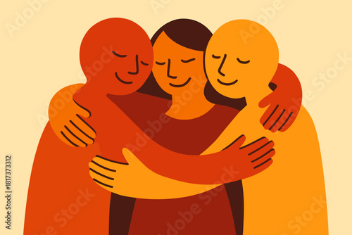 Connection expressing overlapping minimal silhouettes vector care emotion colors art illustration embrace