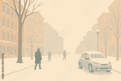 Slowly pastel urban street quietude tones cars winter calmness covered illustration vector