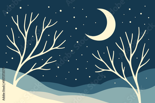 Winter vector fairytale evoking branches minimalist glowing dreamscape abstract illustration dream serenity