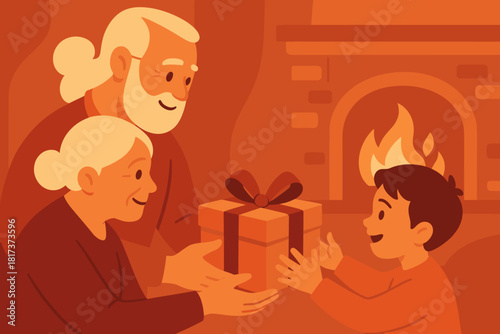 Tender tones connection generations color glowing colorful simple vector grandchild gift illustration