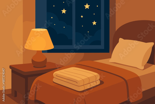 Illustration cozy window gratitude vector expressing corner stars lamp rest bedroom folded