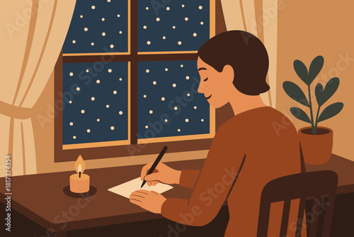 Peaceful calm love solitude winter window gently illustration outside falling greetings warm