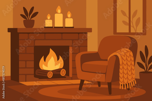 Room vector armchair cozy illustration atmosphere shelf soft glowing living comfort radiating