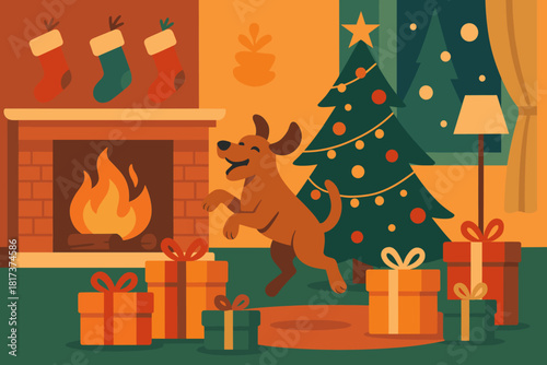 Balance festive room glowing stockings vector illustration movement living near jumping