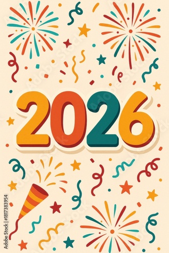 2026 new year celebration greeting confetti and fireworks