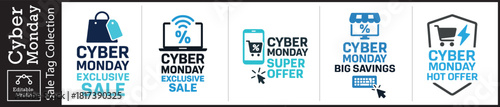 Boost Cyber Monday Sales with Eye Catching Exclusive Hot Offer Designs for Marketing, Big Savings, Super Deals, Editable Stroke Sale Tag Collection