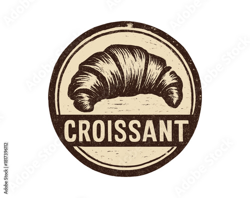 Vintage croissant logo in retro style with rustic textured design