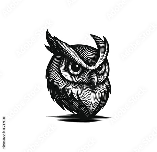 Fierce Owl Head – Bold Engraved Style Animal Illustration