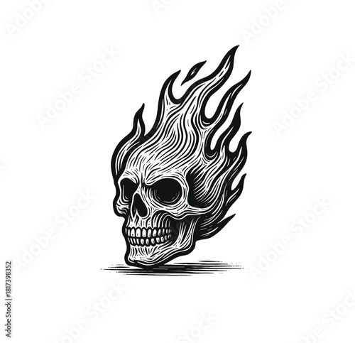 Flaming Skull – Vintage Engraving Style Horror Illustration