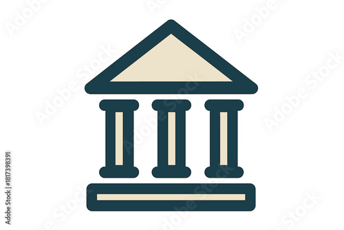 Iconic representation of a classical building facade featuring columns and a triangular roof