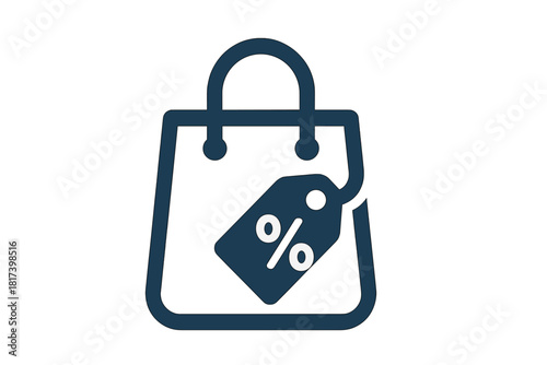 Shopping bag icon with discount percentage tag for retail sales and e-commerce promotion
