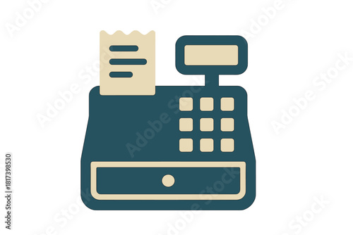 Vintage cash register machine displaying a paper receipt for retail transactions