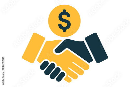 Successful business handshake agreement with dollar coin symbolizing financial deal