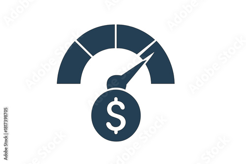Financial performance meter showing high value and strong growth with dollar sign symbol
