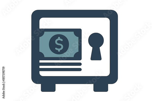 Secure money storage showing a safe box with dollar currency and keyhole