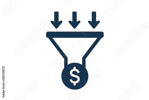 Sales funnel icon showing conversion process leading to financial profit and monetization strategy