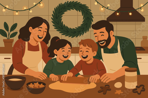 Glowing kitchen holiday vector fun baking fairy illustration filling wreath cozy teaching