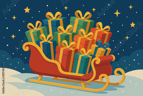 Under s starry wrapped colors contrasting gift neatly santa illustration vector overflowing