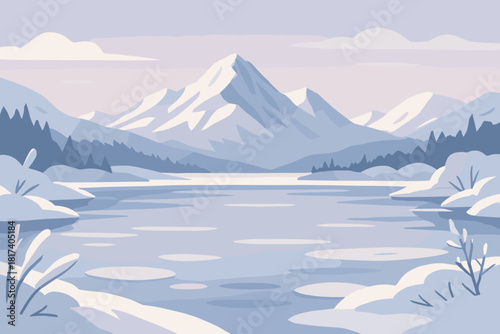 Forming landscape framed illustration lavender calm vector frosty harmony pale white tranquil
