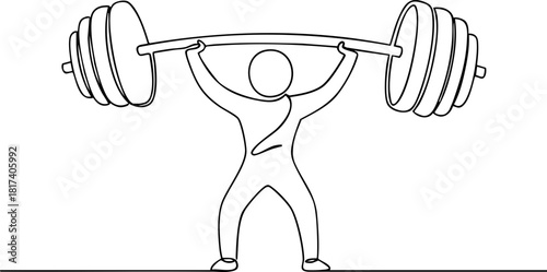 Line art icon of a stylized figure lifting an overly large weight, risks for health and prostate represents risks to health and the prostate