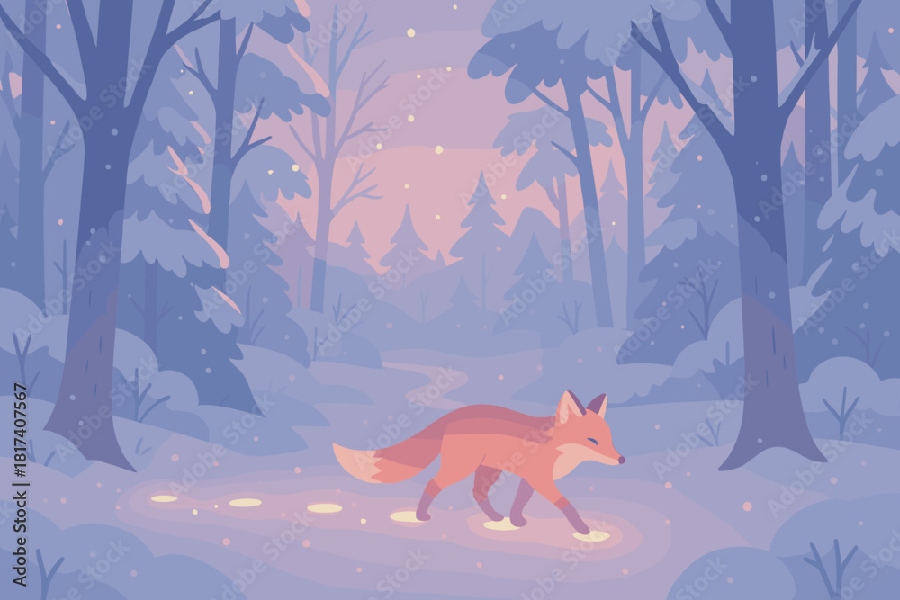 Naklejka premium Forest glowing tones magical footprints illustration evoking winter wonder vector behind wonderland