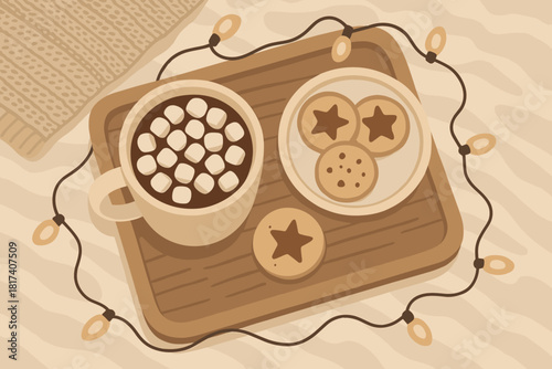 Cocoa neutral winter overhead moments cozy illustration lights vector tray palette