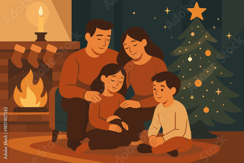 Tree mystical narrative animals snowflakes enchantment winter forest painting illustration vector harmony