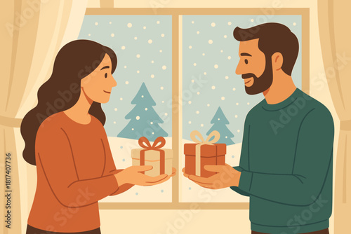 Exchanging small illustration window gift light visible bliss exchange vector boxes peace