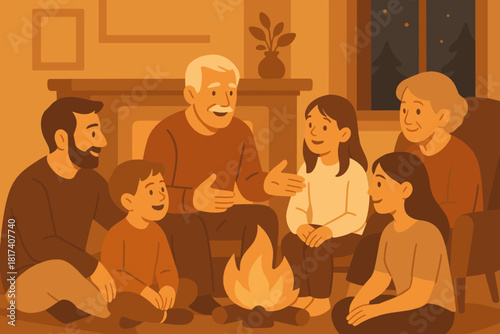 Lighting group soft illustration harmony gathering vector near blending family multigenerational warm