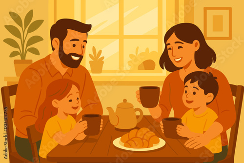 Mood vector filling warm breakfast kids morning family entire illustration entering parents