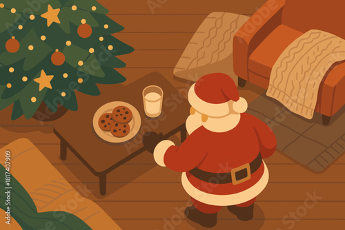 View santa above night cozy illustration gentle glowing anticipation suggesting vector warm