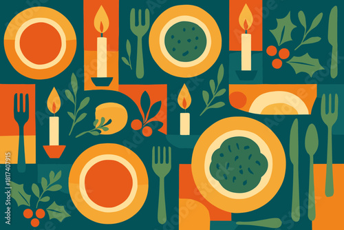 Geometric joy depiction vector pattern rhythmic peace dinner abstract festive illustration