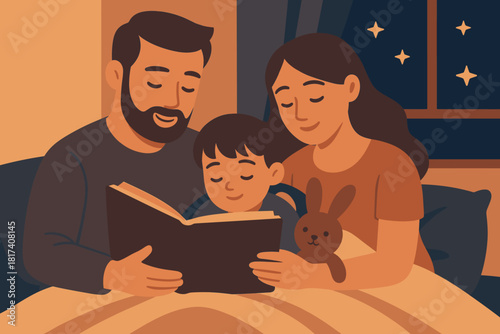 Stars child lit storytime bliss outside window bedtime illustration vector parents peaceful