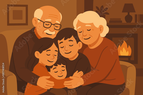Moment illustration details living through heartwarming vector deep conveyed children hugging room