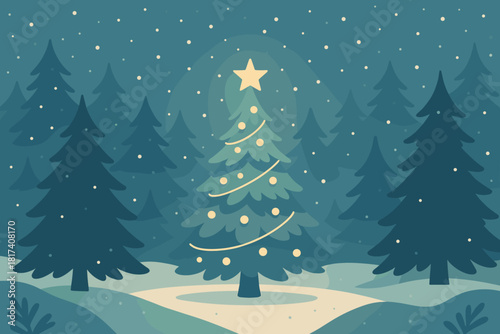 Illustration expressing snow single glowing over winter tree enchanted purity vector falling